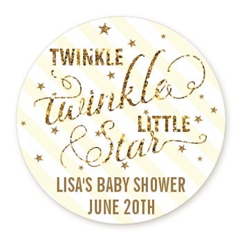 Twinkle Little Star Baby Shower Sticker Favors, Personalized Baby Sprinkle Favors Labels, Baby Shower Gold Glitter Favor Ideas