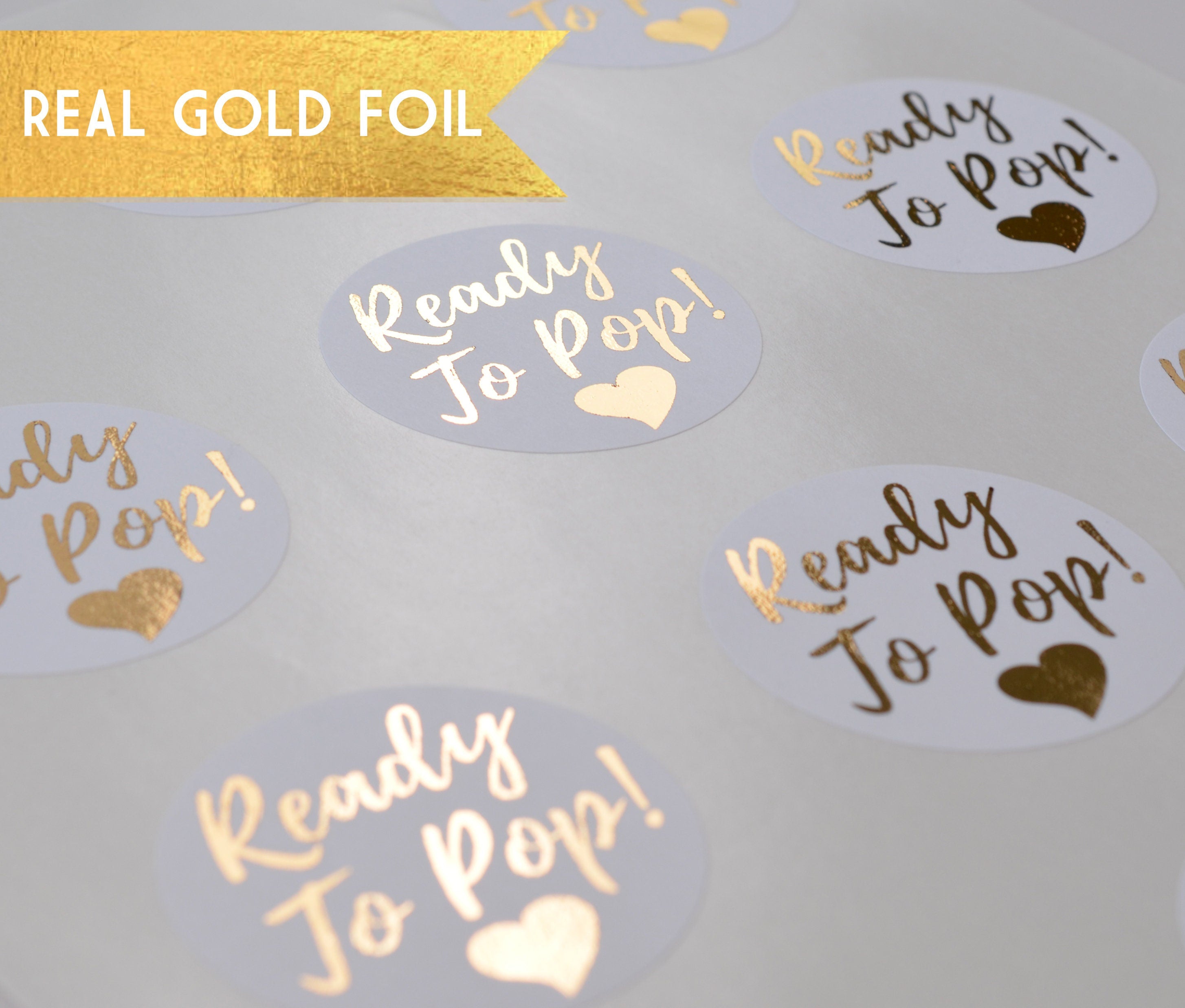 Personalized Ready To Pop Gold Foil Baby Shower Stickers