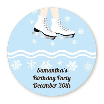 Ice Skating Birthday Party Favor Stickers, Happy Birthday Labels, Custom Birthday Party Favor Labels, Personalized Round Stickers