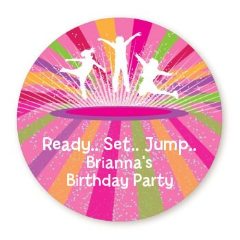 Trampoline Birthday Party Favor Stickers, Happy Birthday Labels, Custom Birthday Party Favor Labels, Round Stickers