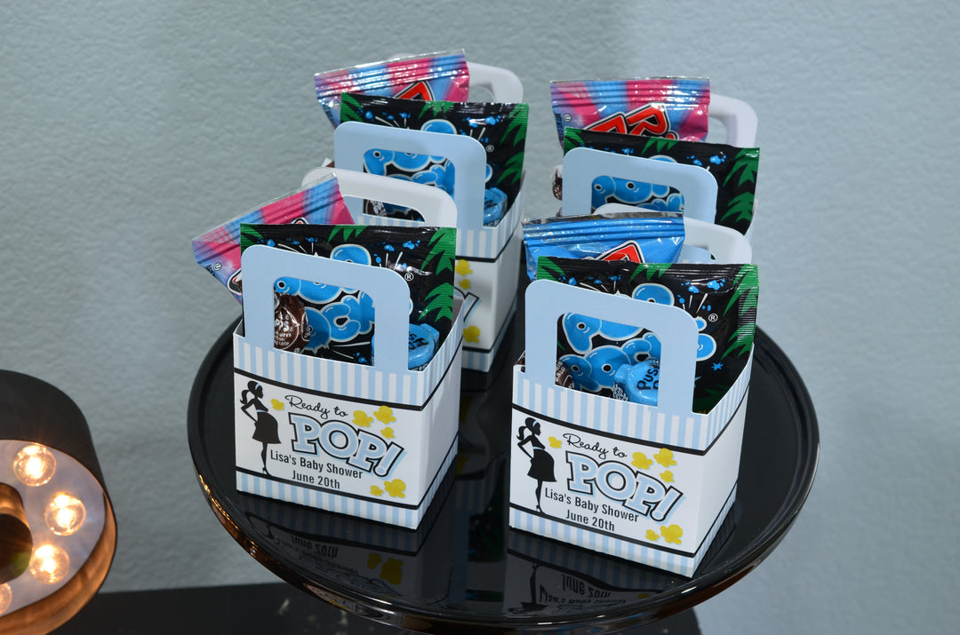 Baby Shower Favor Boxes - Ready To Pop Pink - Personalized Custom Party Treat Container Gift Bags - Set Of 10