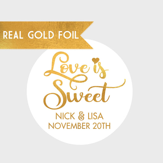 Love is Sweet Gold Foil Bridal Shower Stickers - Bridal Shower Stickers - Gold Bridal Shower Stickers - Gold Wedding Shower Labels