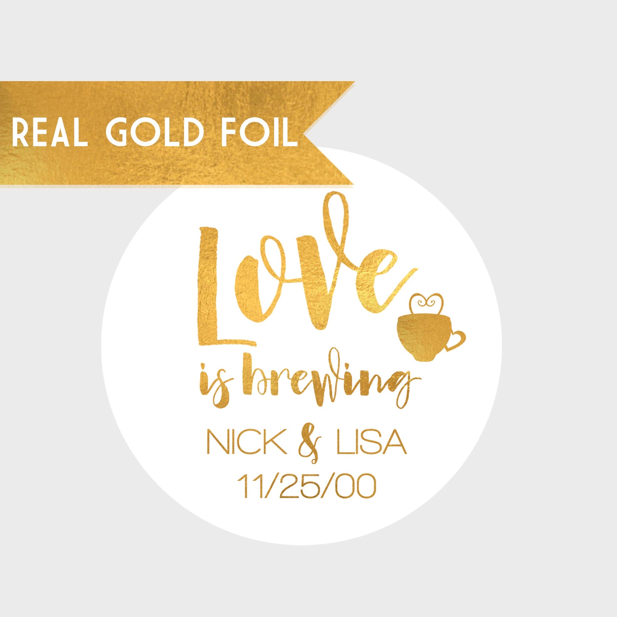 Love is Brewing Bridal Shower Stickers - Bridal Shower Stickers - Gold Bridal Shower Stickers - Gold Wedding Shower Labels