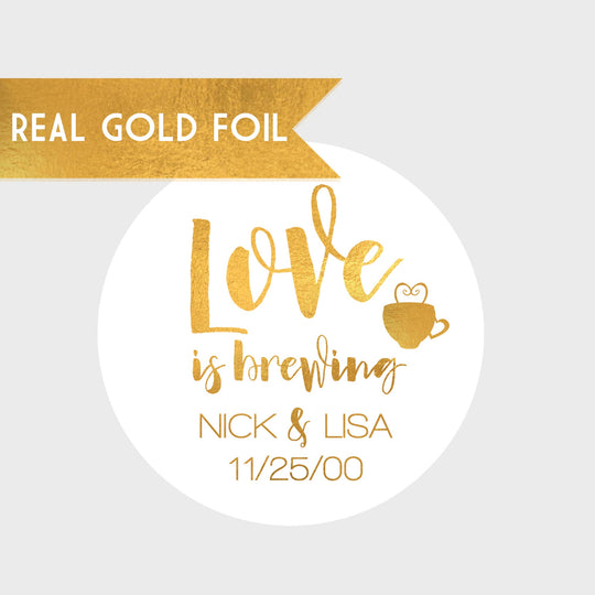 Love is Brewing Bridal Shower Stickers - Bridal Shower Stickers - Gold Bridal Shower Stickers - Gold Wedding Shower Labels