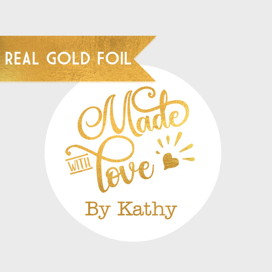 Made With Love Gold Foil Bridal Shower Stickers - Bridal Shower Stickers - Gold Bridal Shower Stickers - Gold Wedding Shower Labels
