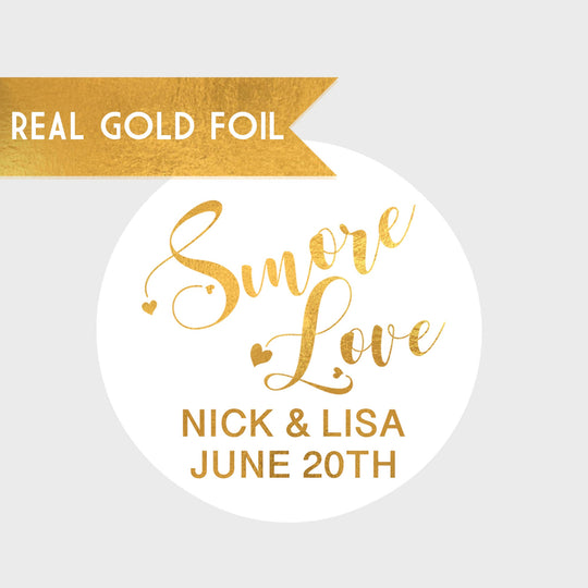 Smore Love Gold Foil Bridal Shower Stickers - Bridal Shower Stickers - Gold Bridal Shower Stickers - Gold Wedding Shower Labels