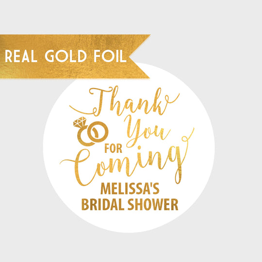Thank You For Coming Gold Foil Bridal Shower Stickers - Bridal Shower Stickers - Gold Bridal Shower Stickers - Gold Wedding Shower Labels