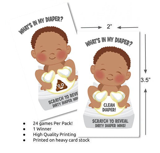 What's In My Diaper® African American Baby Shower Scratch Off Game | 24 Baby Shower Scratch Off Tickets | Diaper Baby Shower Scratcher