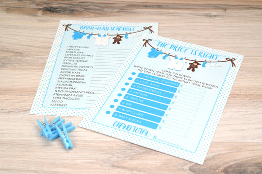 It's A Boy Baby Shower Game Bundle | 40 Cards | Baby Shower Price Is Right | Baby Shower Word Unscramble | Notes of Advice | Wishes for Baby