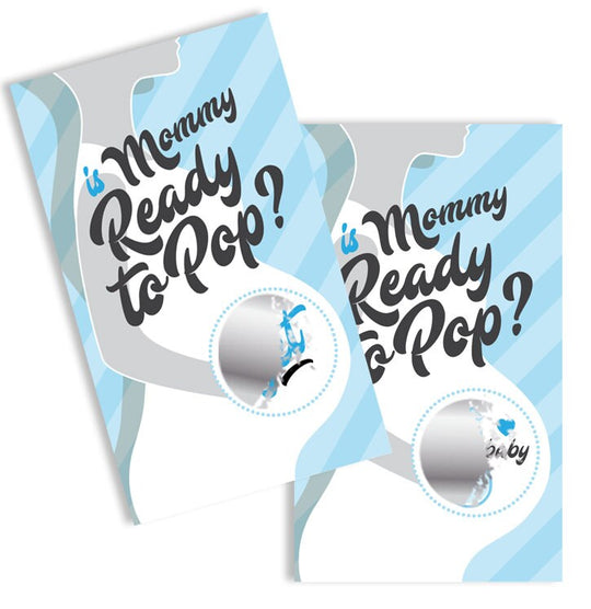 Is Mommy Ready To Pop Blue - Baby Shower Scratch Off Game - Ready To Pop Blue Baby Shower Game - Pack of 24 Cards