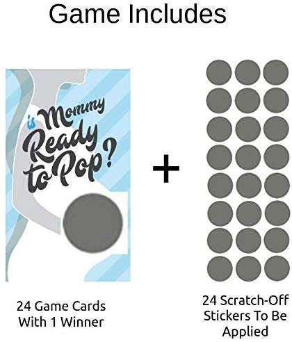 Is Mommy Ready To Pop Blue - Baby Shower Scratch Off Game - Ready To Pop Blue Baby Shower Game - Pack of 24 Cards