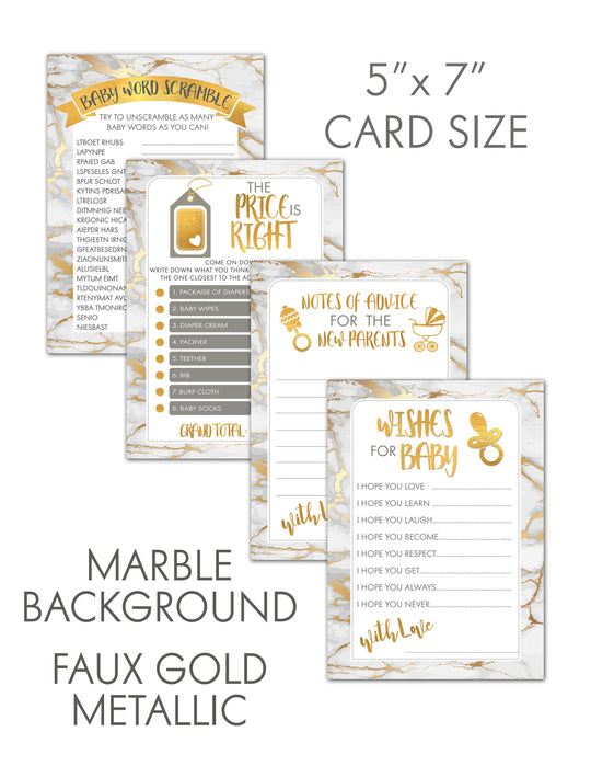 Baby Shower Game Bundle | 40 Cards | Baby Shower Price Is Right | Baby Shower Word Unscramble | Notes of Advice | Wishes for Baby