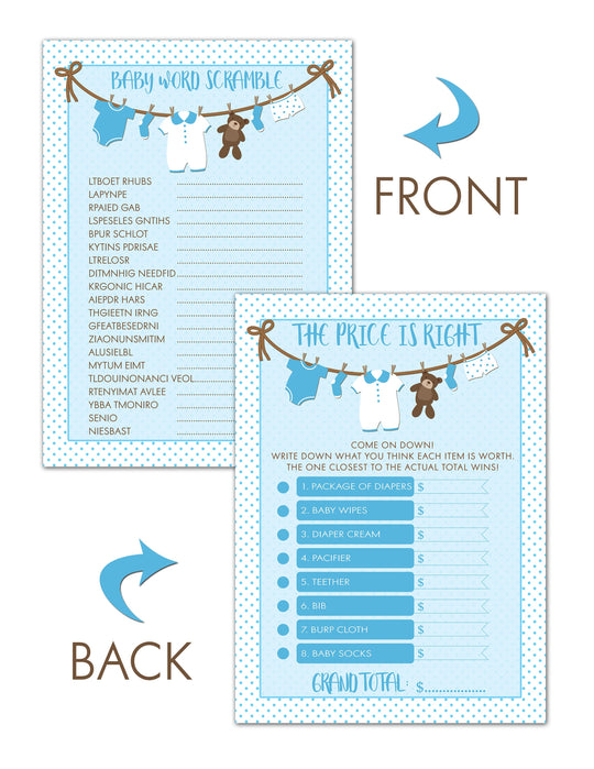 It's A Boy Baby Shower Game Bundle | 40 Cards | Baby Shower Price Is Right | Baby Shower Word Unscramble | Notes of Advice | Wishes for Baby