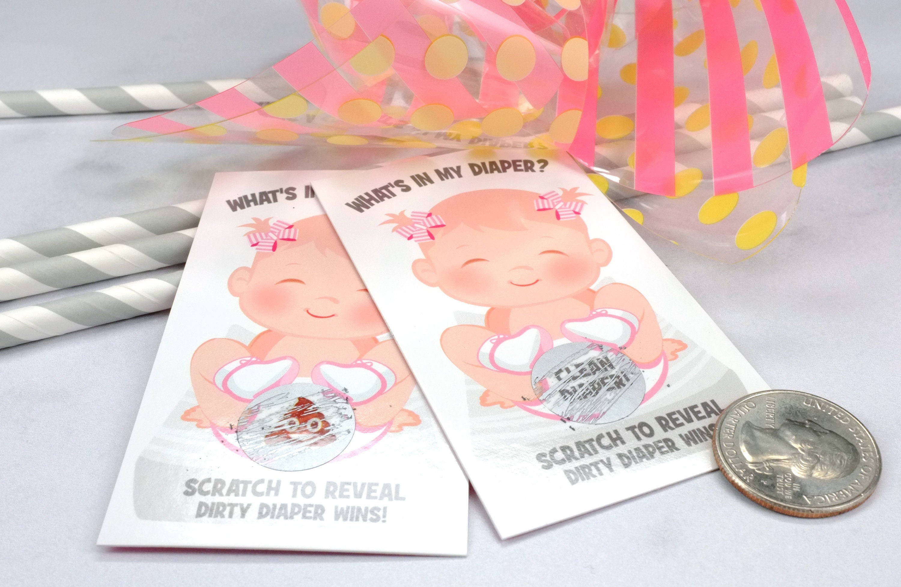 What's In My Diaper® Baby Shower Scratch Off Game | 24 Baby Shower Scratch Off Tickets | Diaper Baby Shower Scratcher | It's A Girl Game