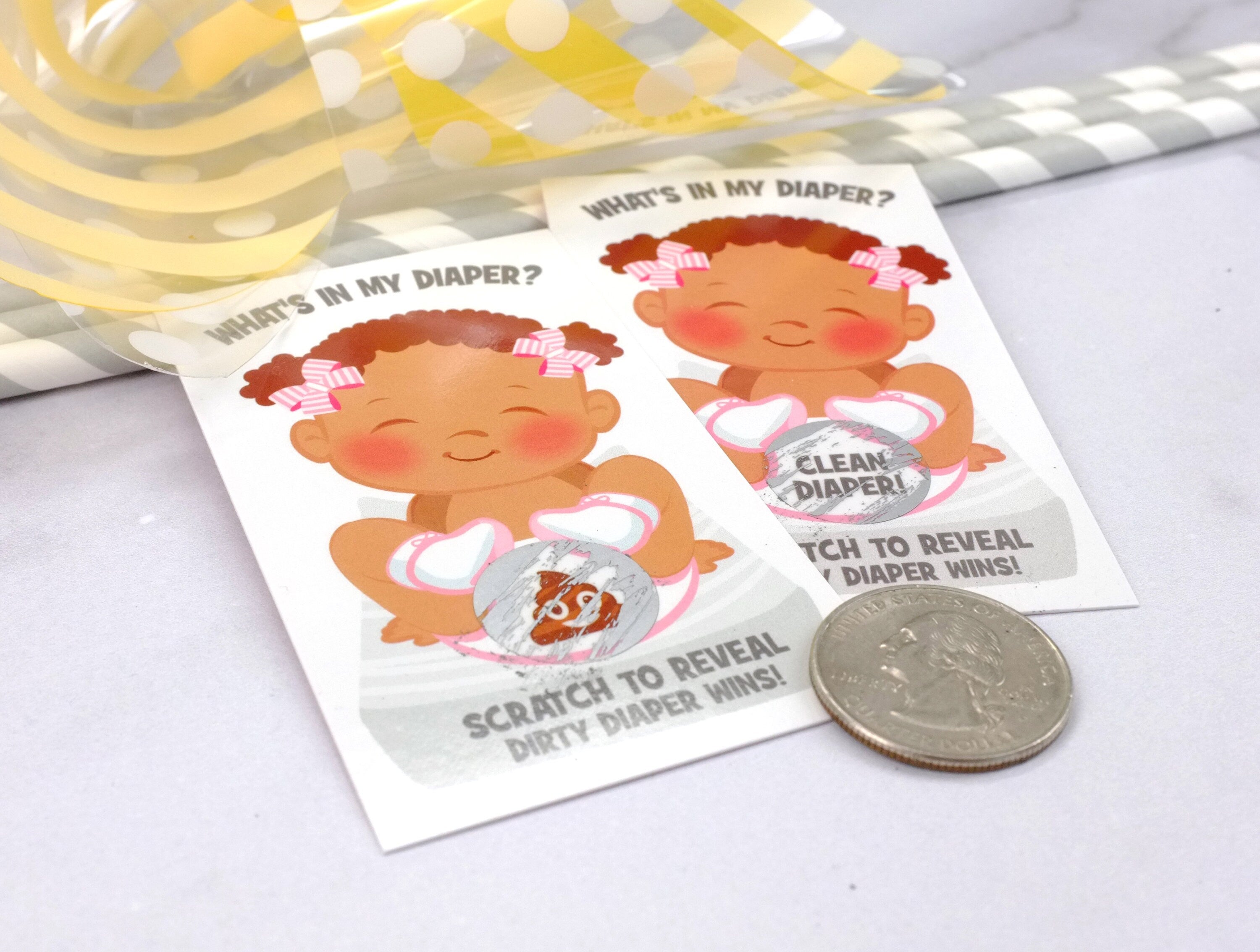 What's In My Diaper Scratch Off Game: African American Girl Baby Shower (24 Tickets)