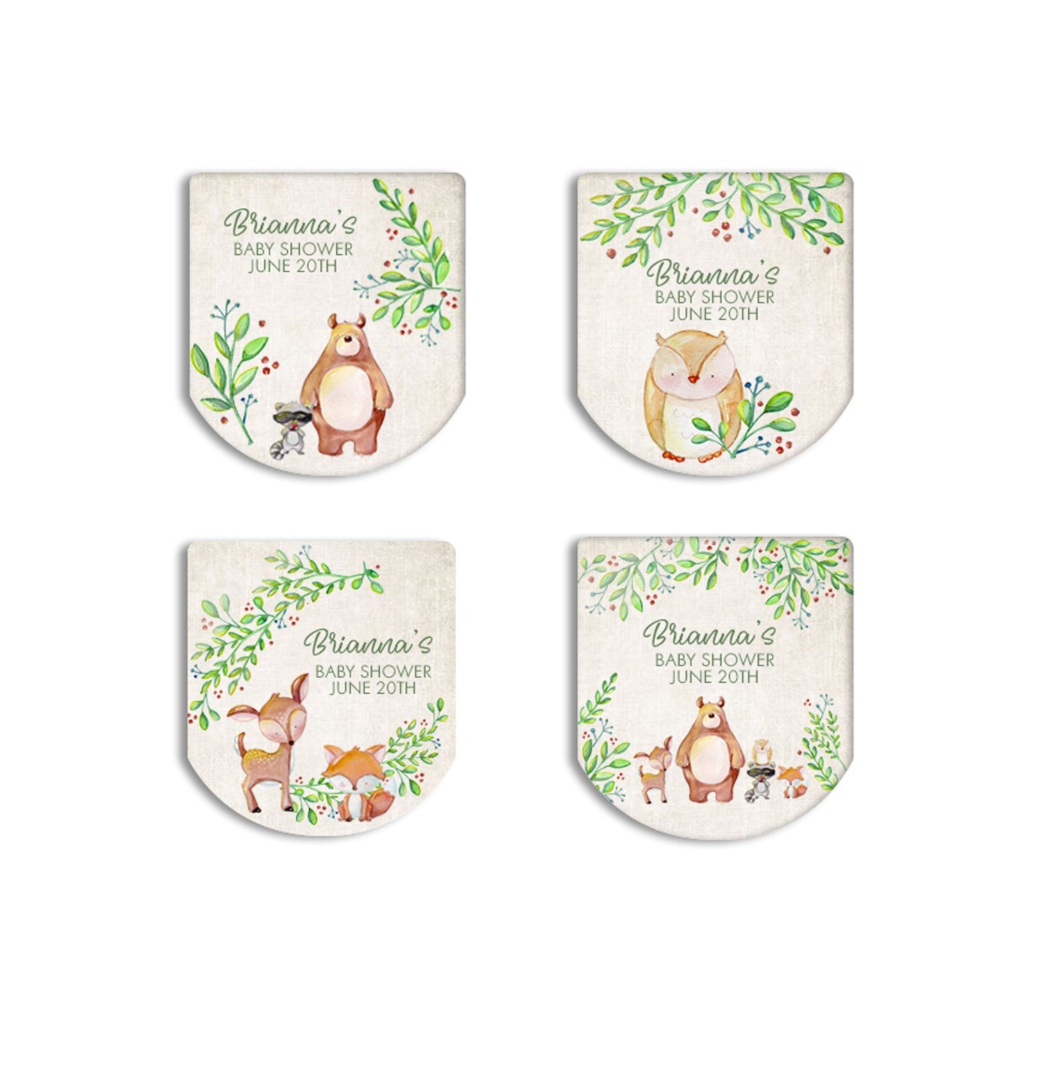 30 Woodland hand sanitizer baby shower favor labels, Rustic baby shower, Baby animal baby shower favor label, hand sanitizer favor label