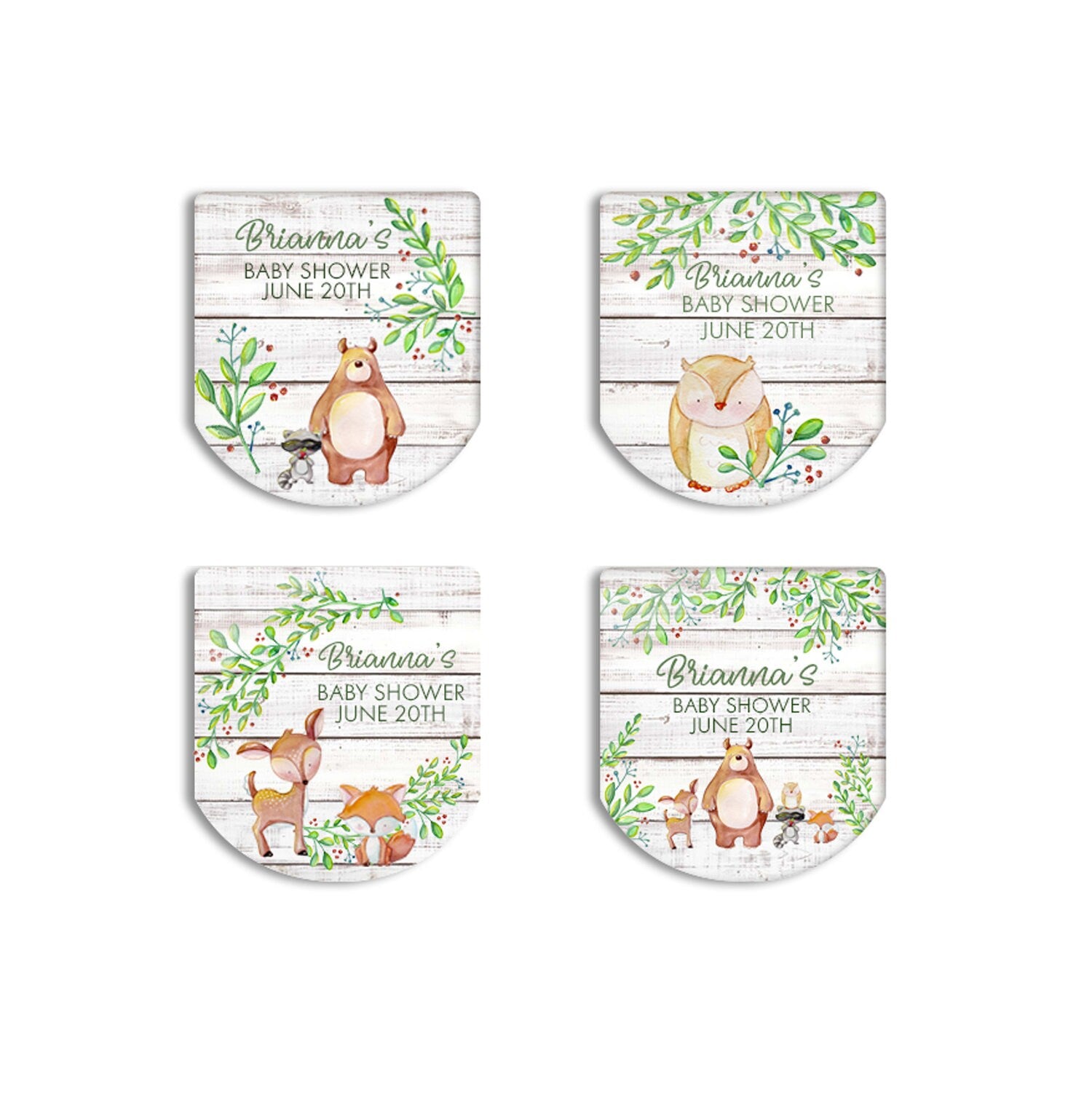30 Woodland hand sanitizer baby shower favor labels, Rustic baby shower, Baby animal baby shower favor label, hand sanitizer favor label