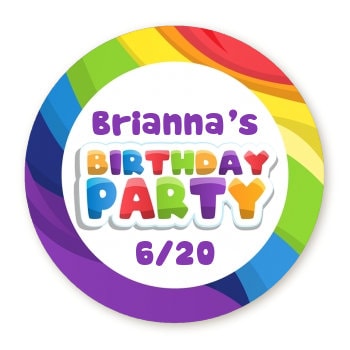 Rainbow Tie Dye Birthday Party Favor Stickers, Happy Birthday Labels, Custom Birthday Party Favor Labels, Round Stickers