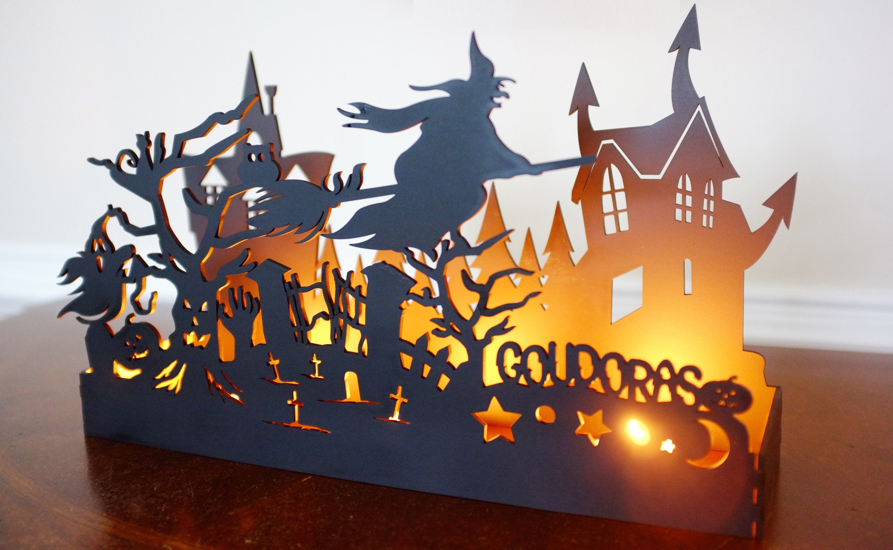 Hand Painted Halloween Candle Box: Spooky Mantel Centerpiece