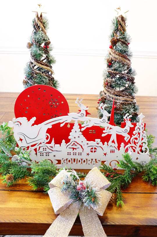 Personalized Christmas Santa Candle Box - Christmas Centerpiece - Christmas Decor - Personalized Wood Santa and Reindeer Decoration