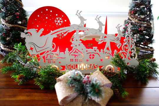 Personalized Christmas Santa Candle Box - Christmas Centerpiece - Christmas Decor - Personalized Wood Santa and Reindeer Decoration