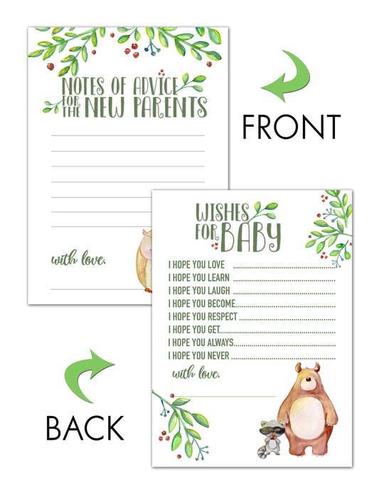 Woodland Animals Baby Shower Game | 40 Cards | Baby Shower Price Is Right | Baby Shower Word Unscramble | Notes of Advice | Wishes for Baby