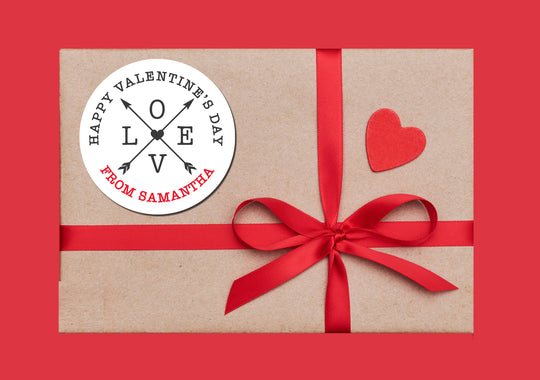 Love Arrows Valentine's Day Stickers - Personalized Valentine Round Sticker Labels - Classroom Valentines for School