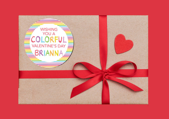 Wishing You a COLORFUL Valentine's Day! - Personalized Valentine Round Sticker Labels - Classroom Valentines for School