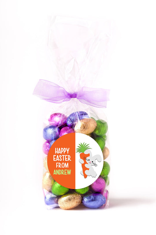 Easter Stickers, Bunny with Carrot, Personalized Easter Stickers, Kids Easter Treat Bags, Easter Labels for Favors, Easter Classroom