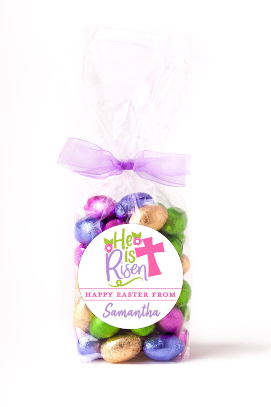 Easter Stickers, He Is Risen Pink, Personalized Easter Stickers, Kids Easter Treat Bags, Easter Labels for Favors, Easter Classroom