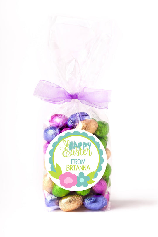 Easter Stickers, Scalloped Frame Easter Flowers, Personalized Easter Stickers, Kids Easter Treat Bags, Easter Labels for Favors, Classroom
