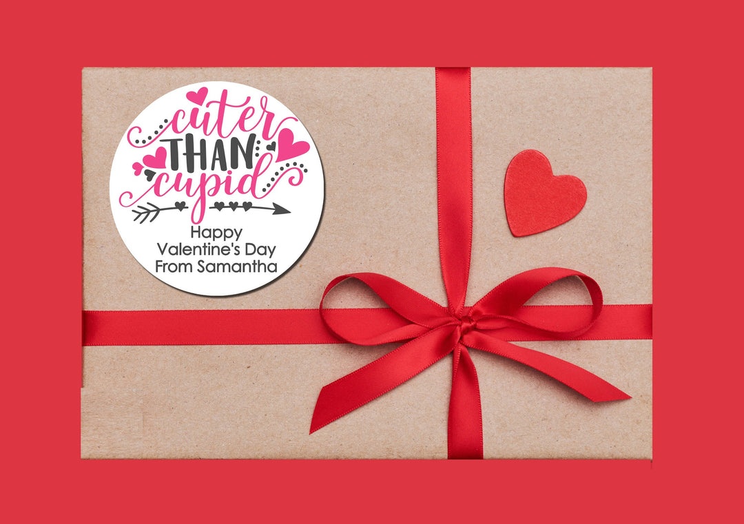 Cuter than Cupid Valentine's Day Stickers - Personalized Valentine Round Sticker Labels - Classroom Valentines for School