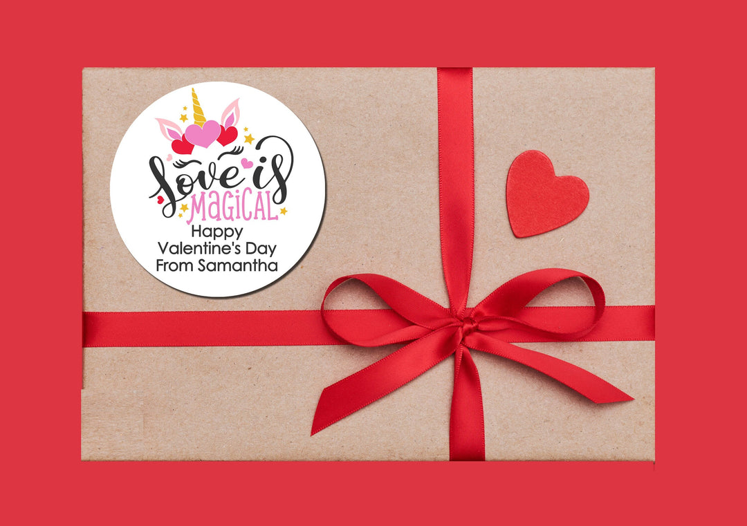 Love Is Magical Valentine's Day Stickers - Personalized Valentine Round Sticker Labels - Classroom Valentines for School