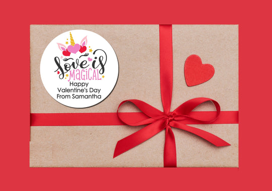 Love Is Magical Valentine's Day Stickers - Personalized Valentine Round Sticker Labels - Classroom Valentines for School