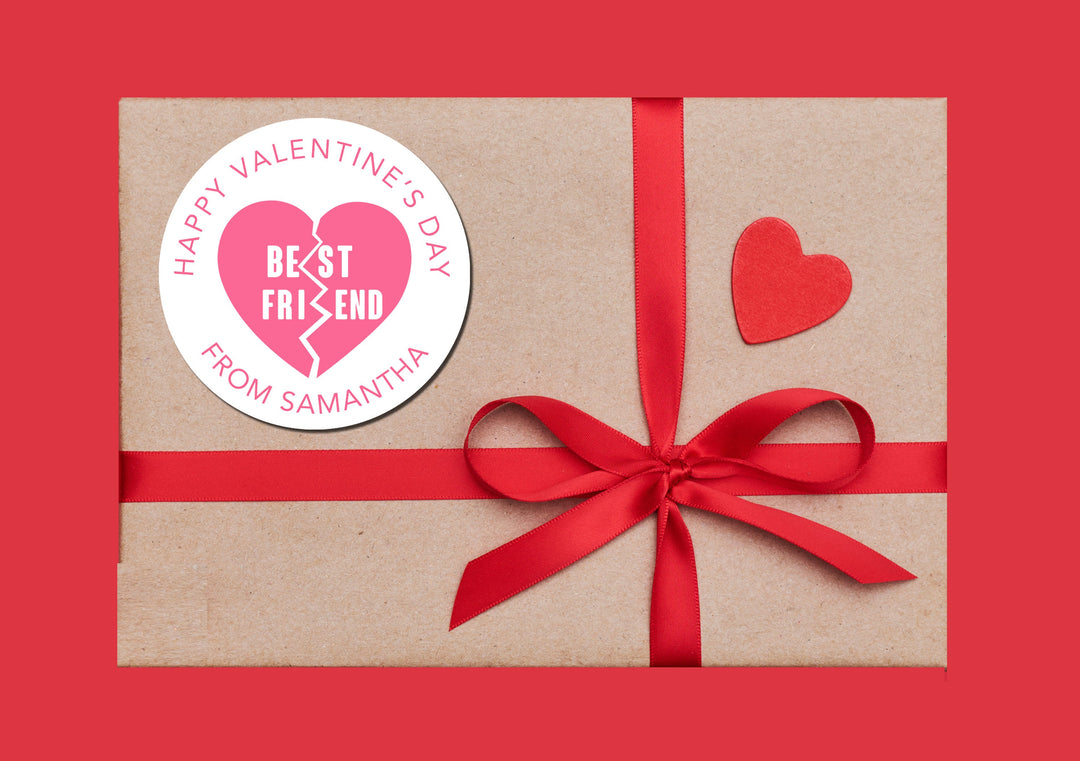 Best Friend Hearts Valentine's Day Stickers - Personalized Valentine Round Sticker Labels - Classroom Valentines for School