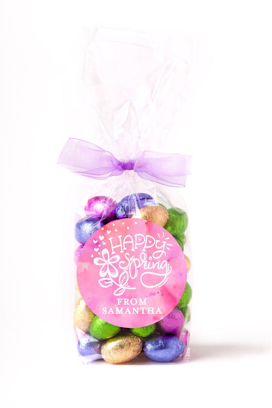 Easter Stickers, Happy Spring Pink, Personalized Easter Stickers, Kids Easter Treat Bags, Easter Labels for Favors, Easter Classroom