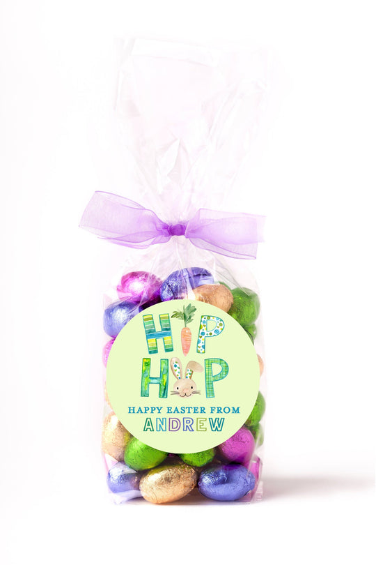 Easter Stickers - Hip Hop Bunny Carrot Green - Personalized Easter Stickers, Kids Easter Treat Bags, Easter Labels for Favors, Classroom