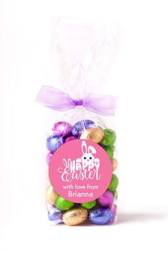 Easter Stickers, Happy Easter Pink Bunny, Personalized Easter Stickers, Kids Easter Treat Bags, Easter Labels for Favors, Easter Classroom