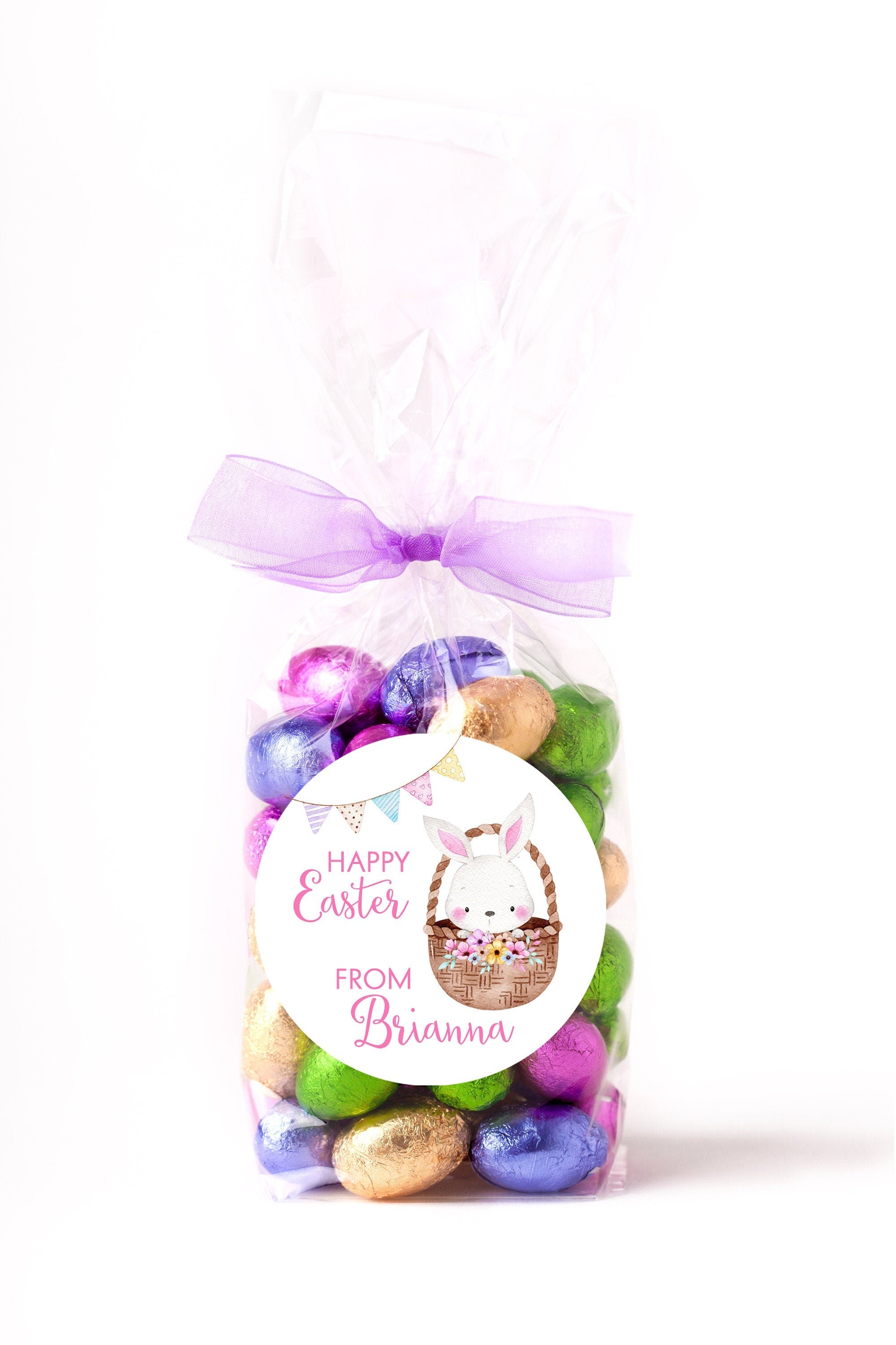 Easter Stickers, Watercolor Easter Basket Bunny, Personalized Easter Stickers, Kids Easter Treat Bags, Easter Labels for Favors, Classroom