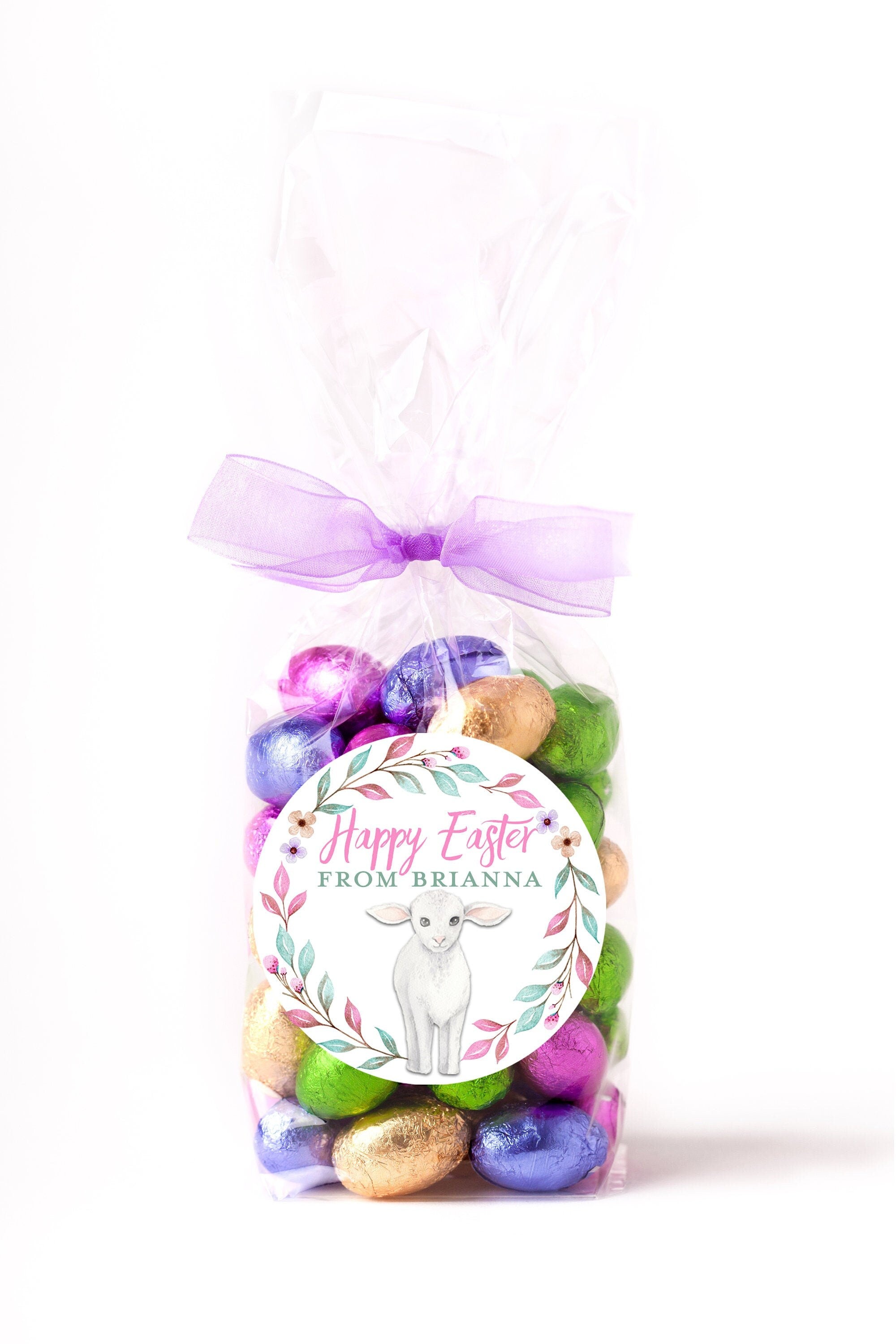 Easter Stickers, Watercolor Lamb flowers, Personalized Easter Stickers, Kids Easter Treat Bags, Easter Labels for Favors, Easter Classroom