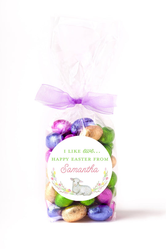 Easter Stickers, Lamb  I like ewe, Personalized Easter Stickers, Kids Easter Treat Bags, Easter Labels for Favors, Easter Classroom