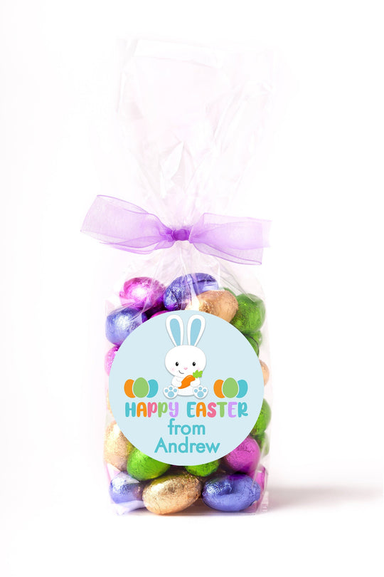 Easter Stickers, Blue Bunny with Carrot, Personalized Easter Stickers, Kids Easter Treat Bags, Easter Labels for Favors, Easter Classroom
