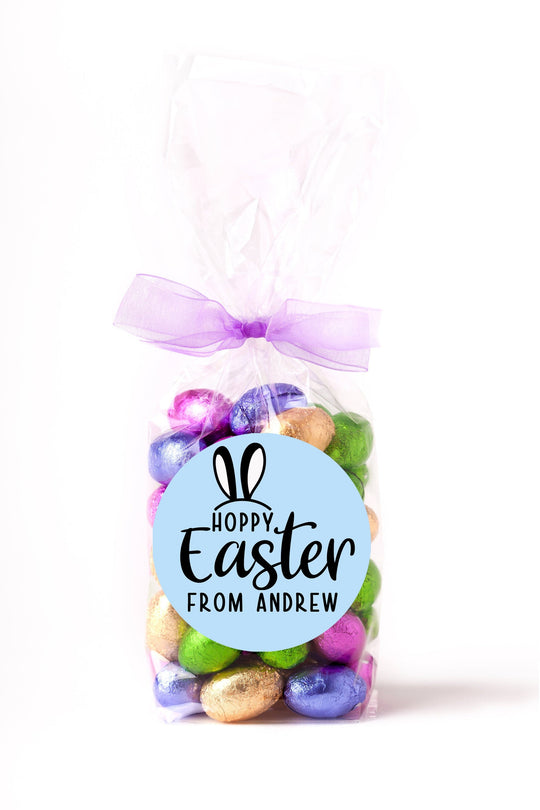 Easter Stickers, HOPPY Easter Blue, Personalized Easter Stickers, Kids Easter Treat Bags, Easter Labels for Favors, Easter Classroom
