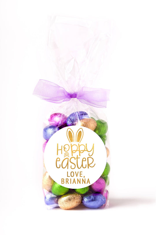 Easter Stickers, HOPPY Easter Gold Foil, Personalized Easter Stickers, Kids Easter Treat Bags, Easter Labels for Favors, Easter Classroom