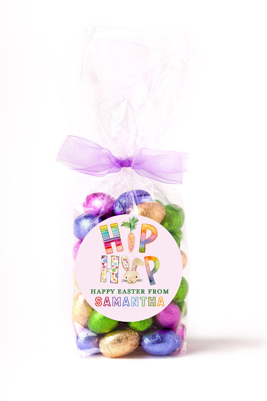 Easter Stickers - Hip Hop Bunny Carrot Pink - Personalized Easter Stickers, Kids Easter Treat Bags, Easter Labels for Favors, Classroom