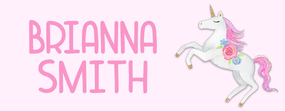 Personalized Unicorn Name Labels, Waterproof Pink Unicorn Stickers, Supplies for Back to School