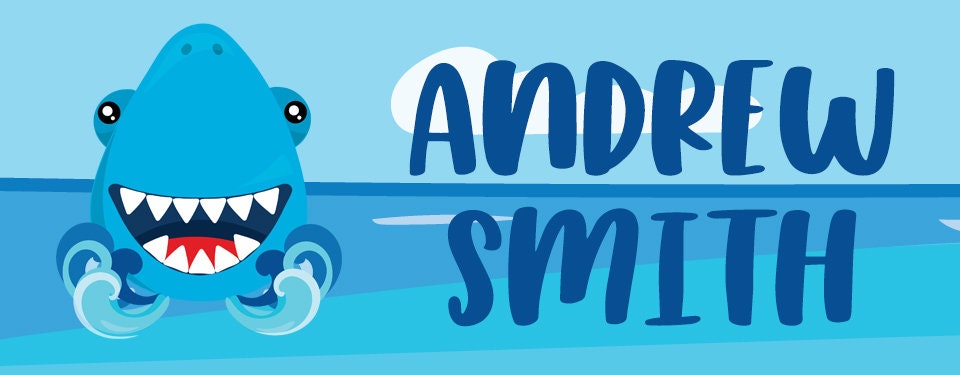 Personalized Shark Name Labels, Waterproof Ocean Stickers, Supplies for Back to School