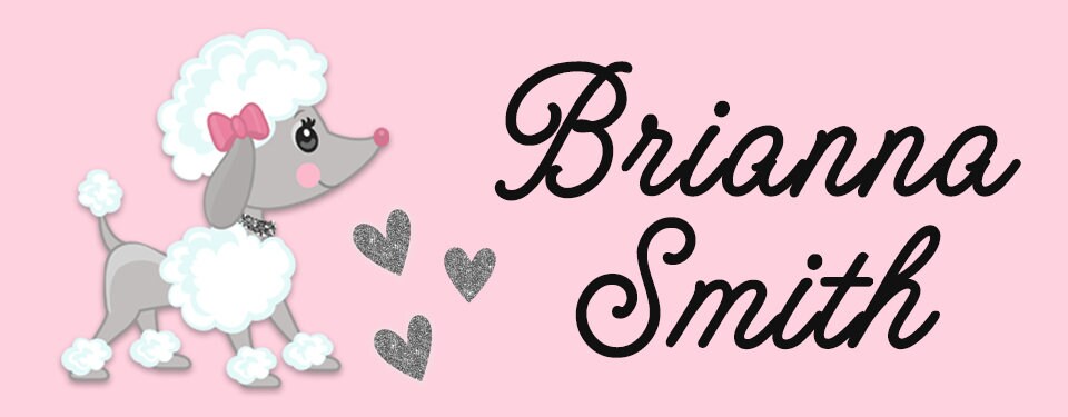 Personalized Cafe Paris Name Labels, Waterproof Pink Poodle Stickers, Supplies for Back to School