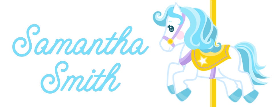 Carousel Horses Name Labels, Name Tag Stickers, Waterproof Labels for Kids Daycare, Vinyl Name Stickers for Kids School Labels