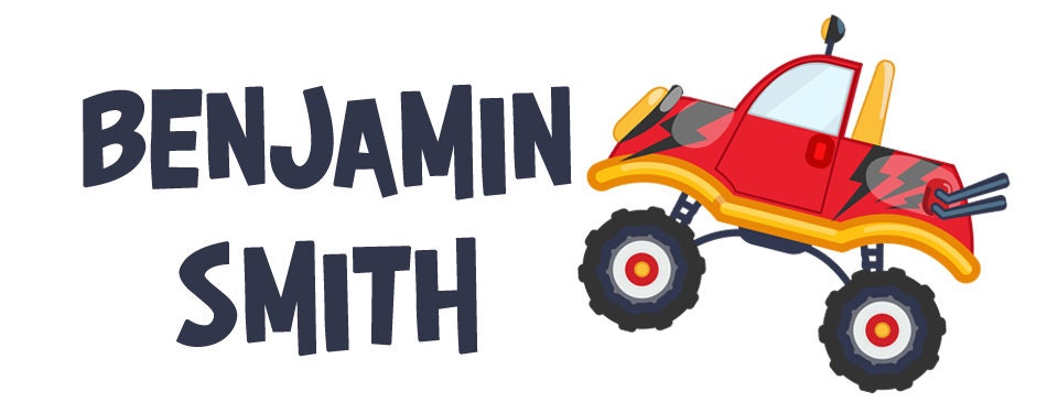Personalized Monster Truck Kids Stickers, Back to School Vinyl Label, Child First Last Name